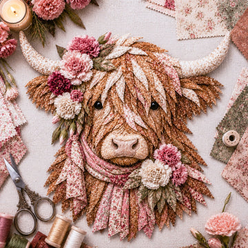 Birth Flower Highland Cow Fabric Art Diy Kit