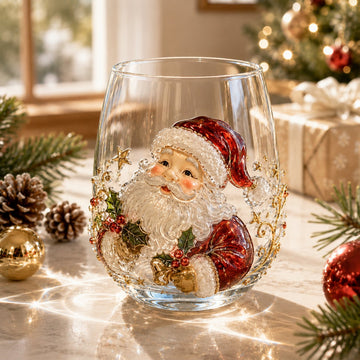 Christmas Glass Art Cup Festive Holiday Drinkware