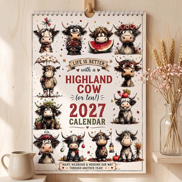 2027 Cute Highland Cow Wall Calendar