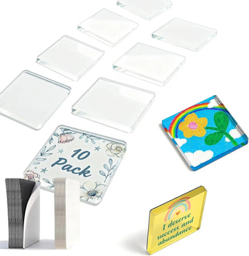 10 Pack Clear Acrylic DIY Fridge Magnets Set with Adhesive Backing – Square Magnetic Photo Frames
