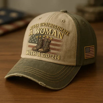 “Never Underestimate a Woman with a DD-214” Veteran Cap