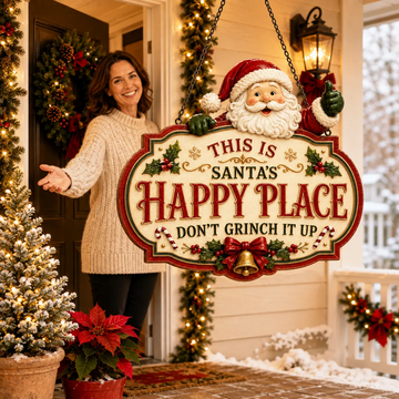 Christmas Happy Place Wooden Hanging Sign