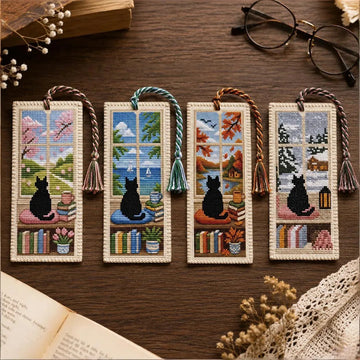 Four Seasons Cat Embroidery Bookmark DIY Kit