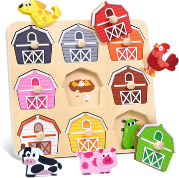 Wooden Farm Animal Puzzle – 9-Piece Montessori Toy