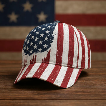 Vintage Flag Print Hat Patriotic Retro Style Cap