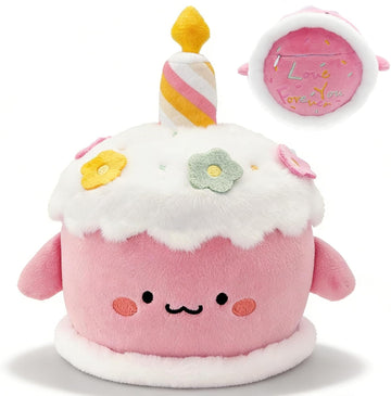 Birthday Cake Plush Toy – Cute Dessert Stuffed Toy with Hidden Pocket & Embroidery