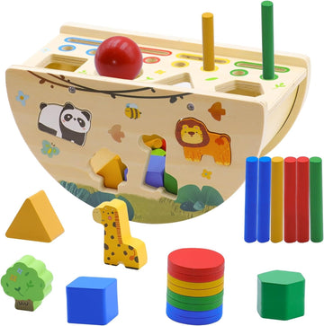 5-in-1 Wooden Montessori Busy Box – Coin Drop & Shape Sorter