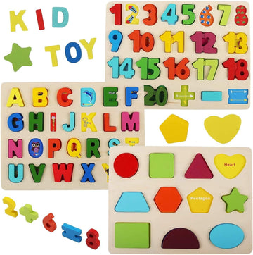 Wooden Alphabet, Number & Shape Puzzle – 3-in-1 Learning Set