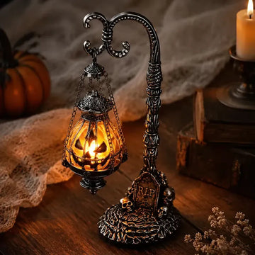 Gothic Pumpkin Lantern Stand | Warm Orange LED Glow