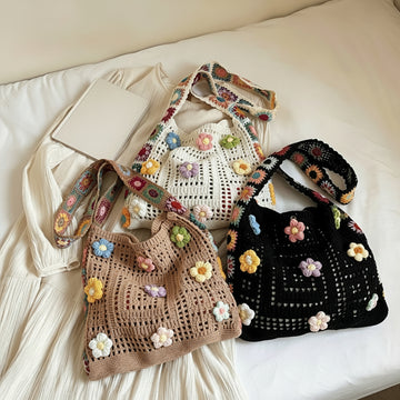Bohemian Ethnic Crochet Woven Bag, Spacious & Multi-use