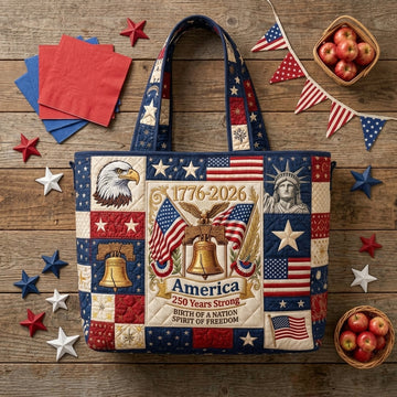 America 250 Years Strong Quilted Tote Bag - Patriotic Gift