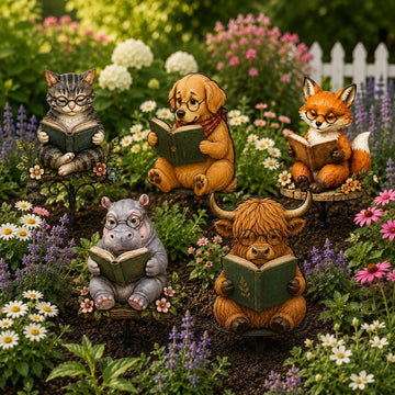 Animal Reading Garden Stake