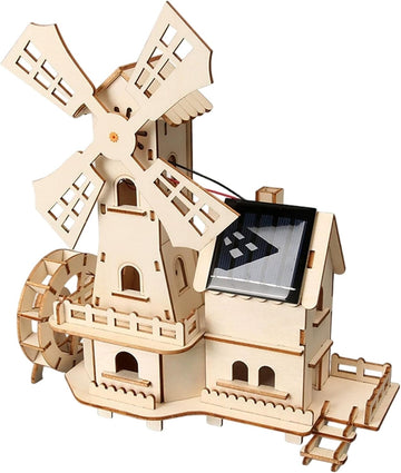 3D Wooden Solar Powered Windmill House Puzzle Kit