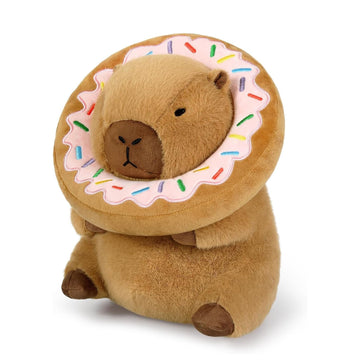 Cute Capybara Plush Pillow – 11″ with Wearable Donut Headgear