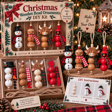 Christmas Wooden Bead Ornament DIY Kit – Set of 4