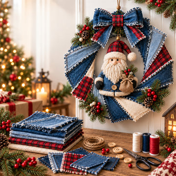 Denim Christmas Wreath DIY Sewing Kit