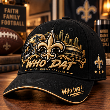 WHO DAT Black & Gold Football Fan Cap – Forever Faithful
