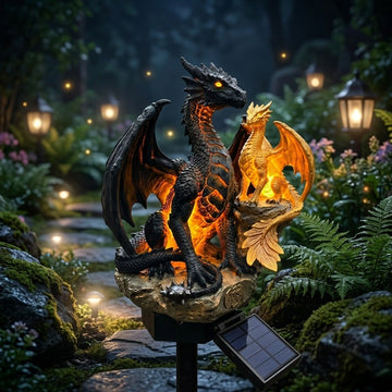 Solar-Powered Twin Dragon Garden Sculpture Light-Fantasy Outdoor Decor