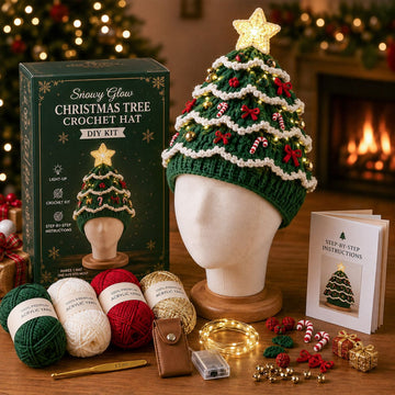 Light-Up Christmas Tree Crochet Hat DIY Kit
