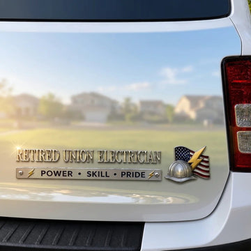 Retired Union Electrician Power Skill Pride Metal Car Emblem Badge
