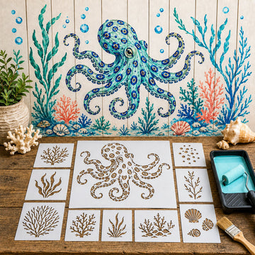 Reusable Ocean Octopus Mural Stencil Set