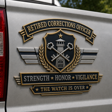 Retired Corrections Officer Strength Honor Vigilance Metal Car Emblem