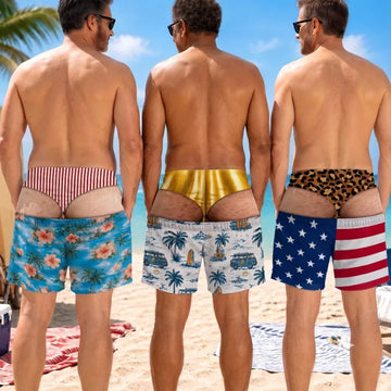 Patriotic Swim Trunks – "Warning Wide Load" Funny Design