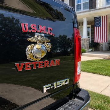 U.S. Marine Corps Veteran Car Emblem Metal Badge