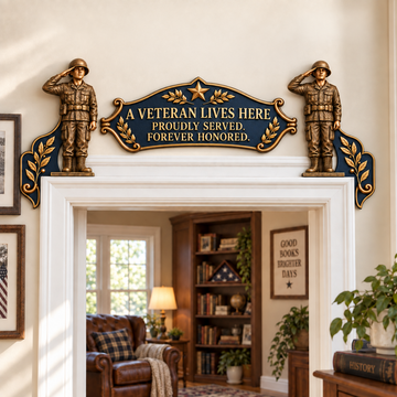 "A Veteran Lives Here" – Proudly Served 3-Piece Door Frame Decor Set