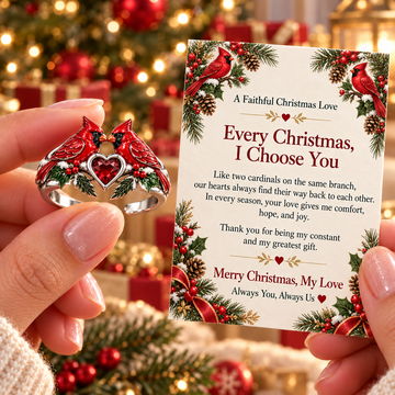 Cardinal Couple Christmas Ring with Message Card