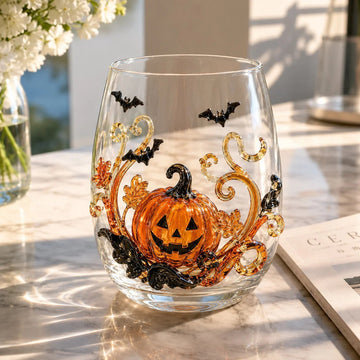 Halloween Artisan Glass Cups, Festive Parties & Cozy Fall Home Bar Vibes