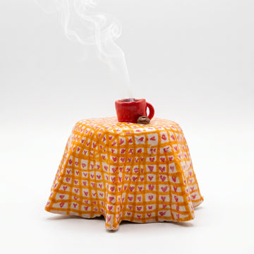 Hand-Painted Mini Table & Coffee Cup Backflow Incense Burner