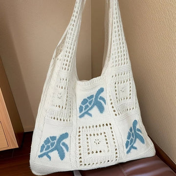 Turtle Pattern Crochet Tote Bag