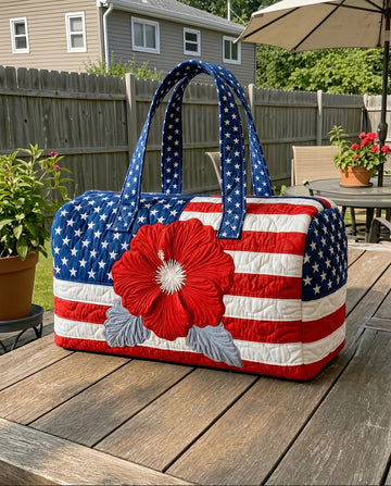 Floral American Flag Travel Duffel