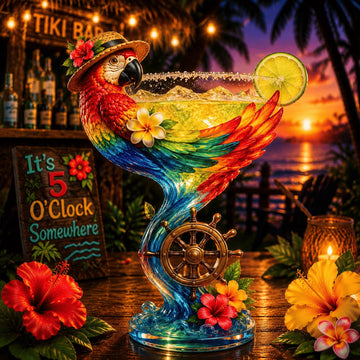 Parrot Paradise Margarita Glass   Tropical Coastal Collector Cocktail Goblet
