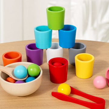 Rainbow Balls in Cups Toddler Toys - Safe Size & Non-toxic Materials