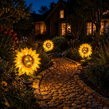 Solar Sunflower Skull Stake Light