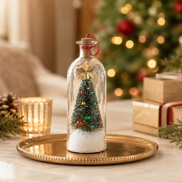 Voice Recording Christmas Tree Glass Bottle Holiday Keepsake Centerpiece