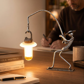 Wrought Iron Angler with Fishing Rod LED Table Lamp