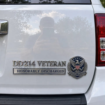 DD214 Veteran Honorable Discharge Metal Car Emblem Badge