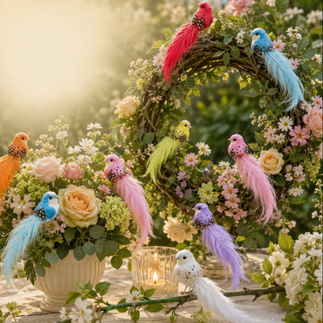 6-Piece Artificial Feather Bird Ornaments with Clips
