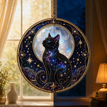 DIY Celestial Black Cat Window Hanging Kit | 3D Pearl Bead Suncatcher