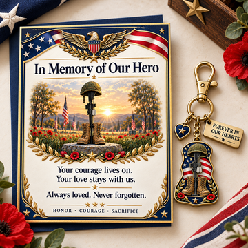 "In Memory of Our Hero" Memorial Keychain & Keepsake Card Set