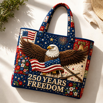 Quilted Patriotic Tote Bag with Bald Eagle 250 Years Freedom Gift