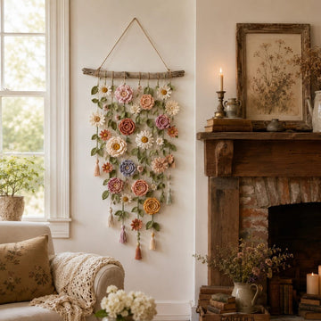 Boho Wall Decoration Crochet Flower Tapestry