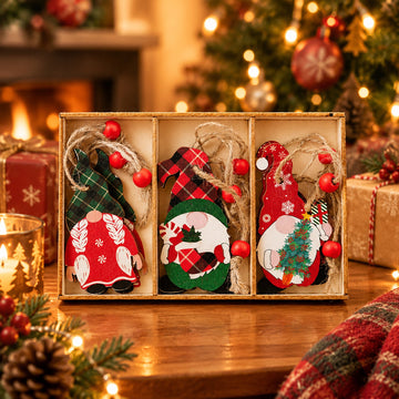 Hand‑Finished Christmas Gnome Wooden Tree Ornaments