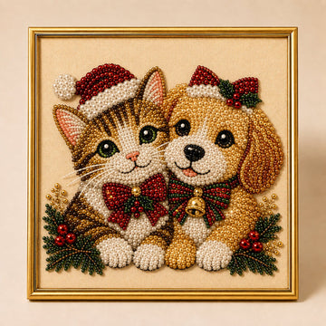 DIY Christmas Festive Pet Pearl Diamond Painting Art Kit With Frame
