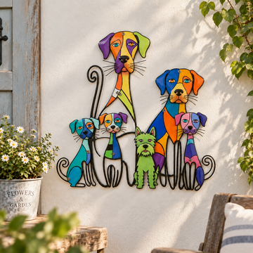 Colorful Dog Family Metal Wall Decor