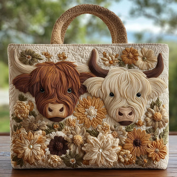Highland Cow Quilted Tote Bag